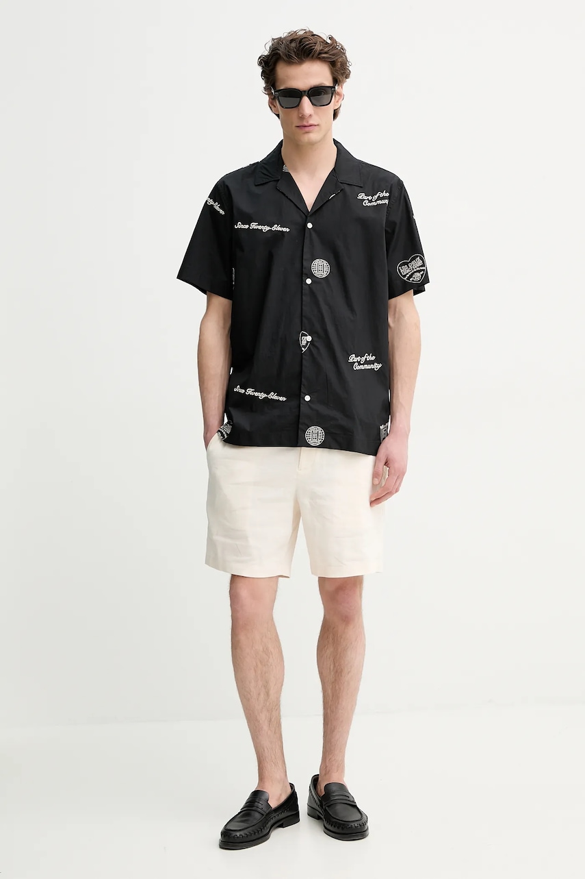 Хлопковая рубашка Les Deux мужская цвет чёрный relaxed LDM401096 Хлопковая рубашка Les Deux мужская цвет чёрный relaxed LDM401096