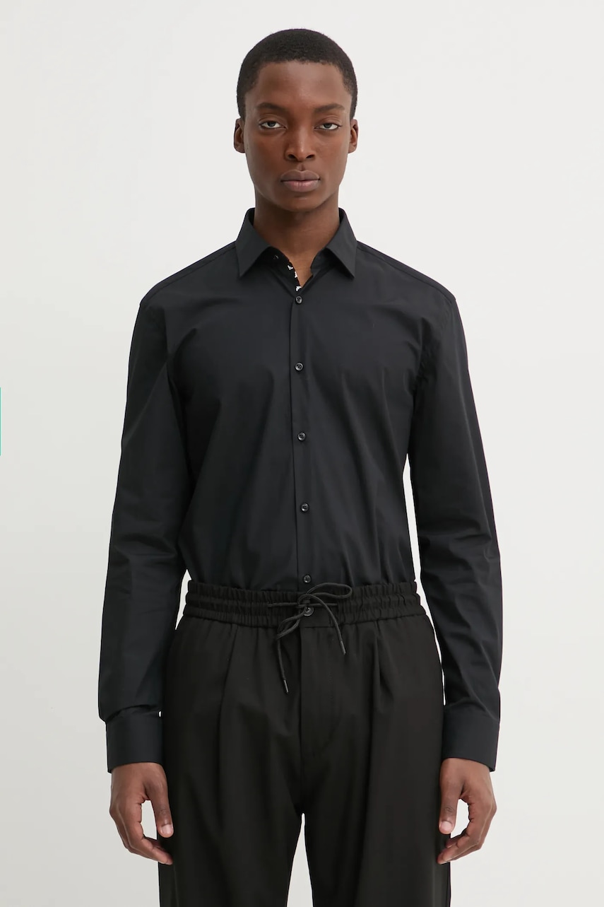 HUGO camasa din bumbac barbati, culoarea negru, cu guler clasic, slim, 50534044