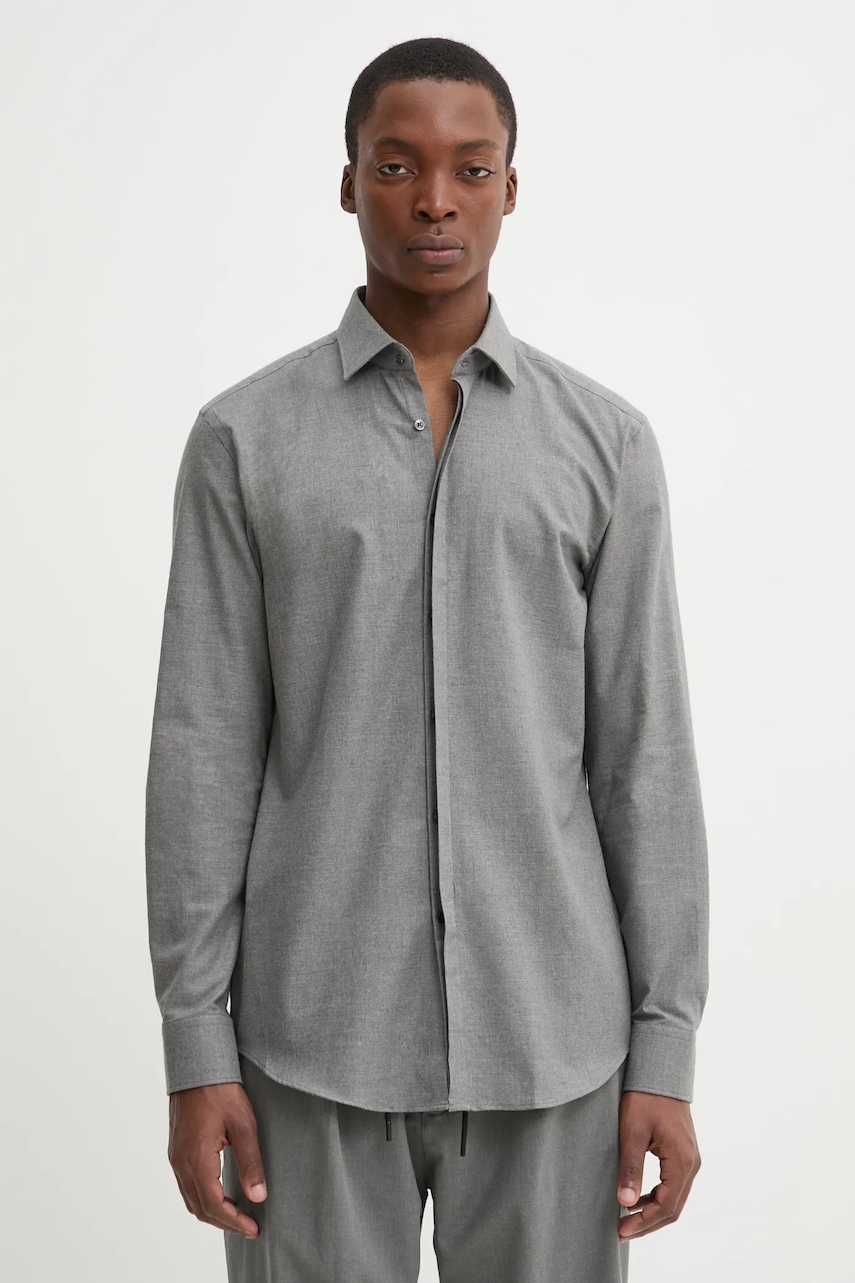 HUGO cămașă din bumbac bărbați, culoarea gri, cu guler clasic, slim, 50534882