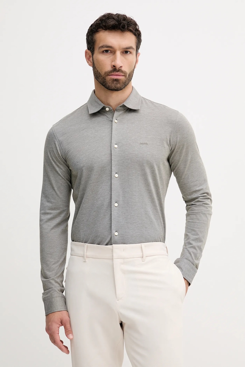 BOSS Orange cămașă din bumbac culoarea alb, cu guler italian, slim, 50519748