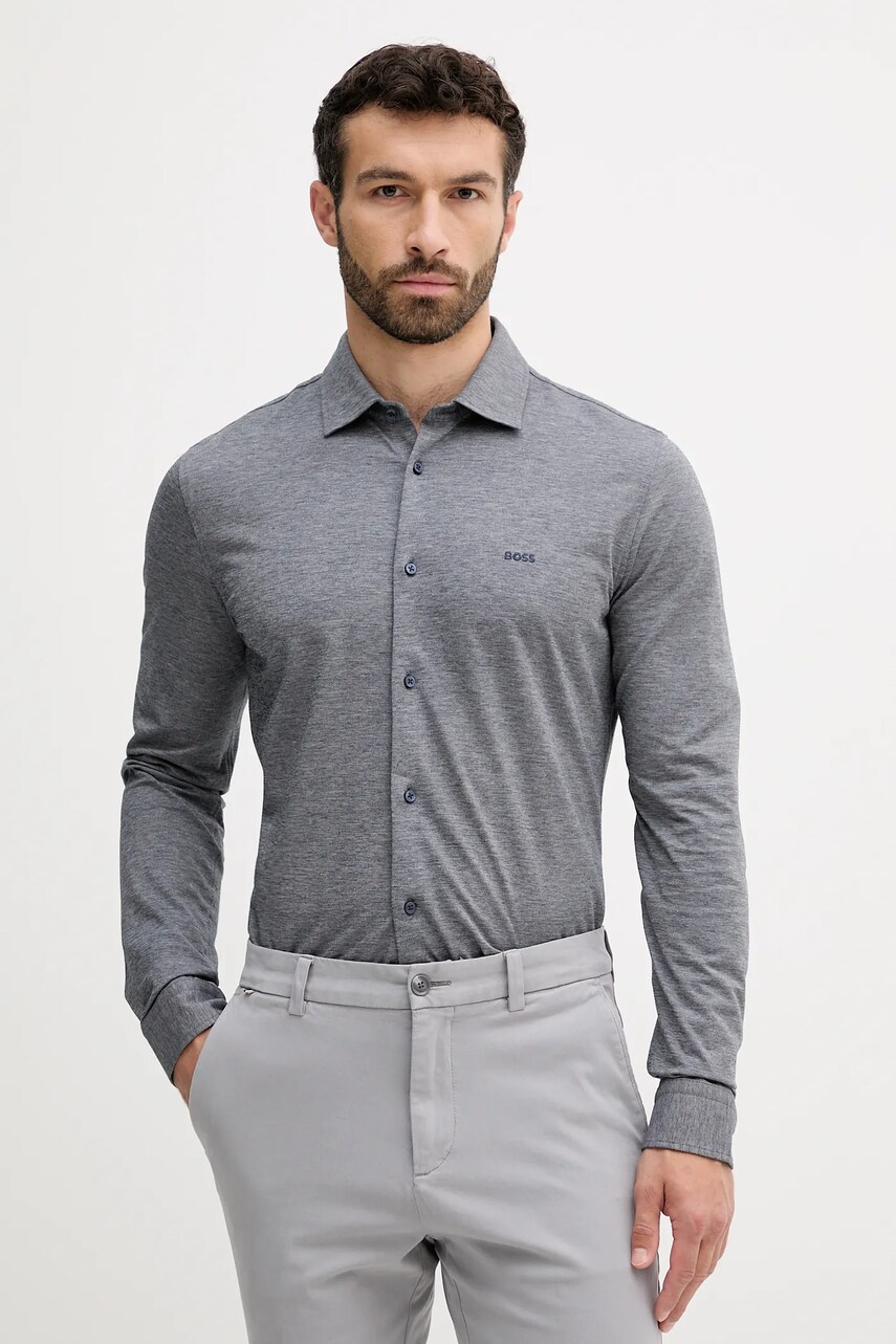 BOSS Orange camasa din bumbac culoarea alb, cu guler italian, slim, 50519748