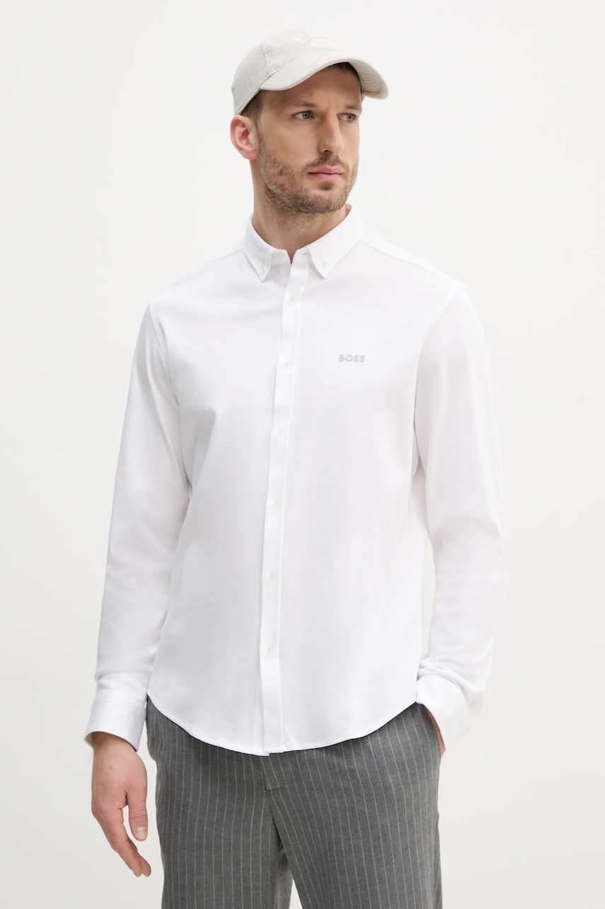 BOSS Green camasa barbati, culoarea alb, cu guler button-down, regular, 50533163 BOSS Green camasa barbati, culoarea alb, cu guler button-down, regular, 50533163