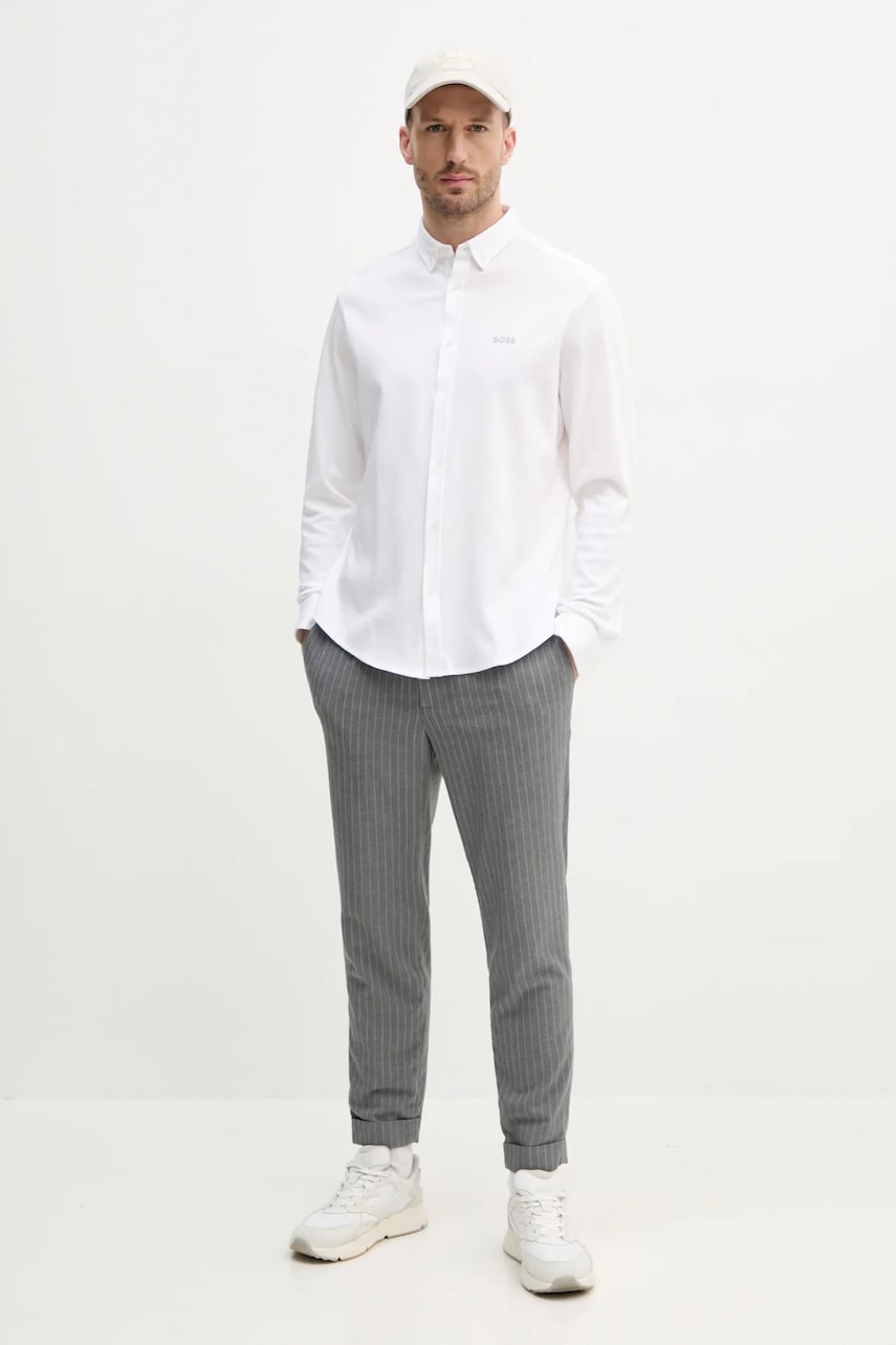 Рубашка BOSS Green мужская цвет белый regular воротник button-down 50533163 Рубашка BOSS Green мужская цвет белый regular воротник button-down 50533163