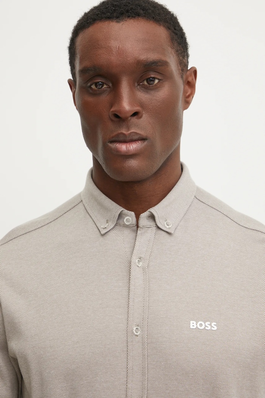 Сорочка BOSS Green чоловіча колір бежевий regular комір button-down 50533163 
