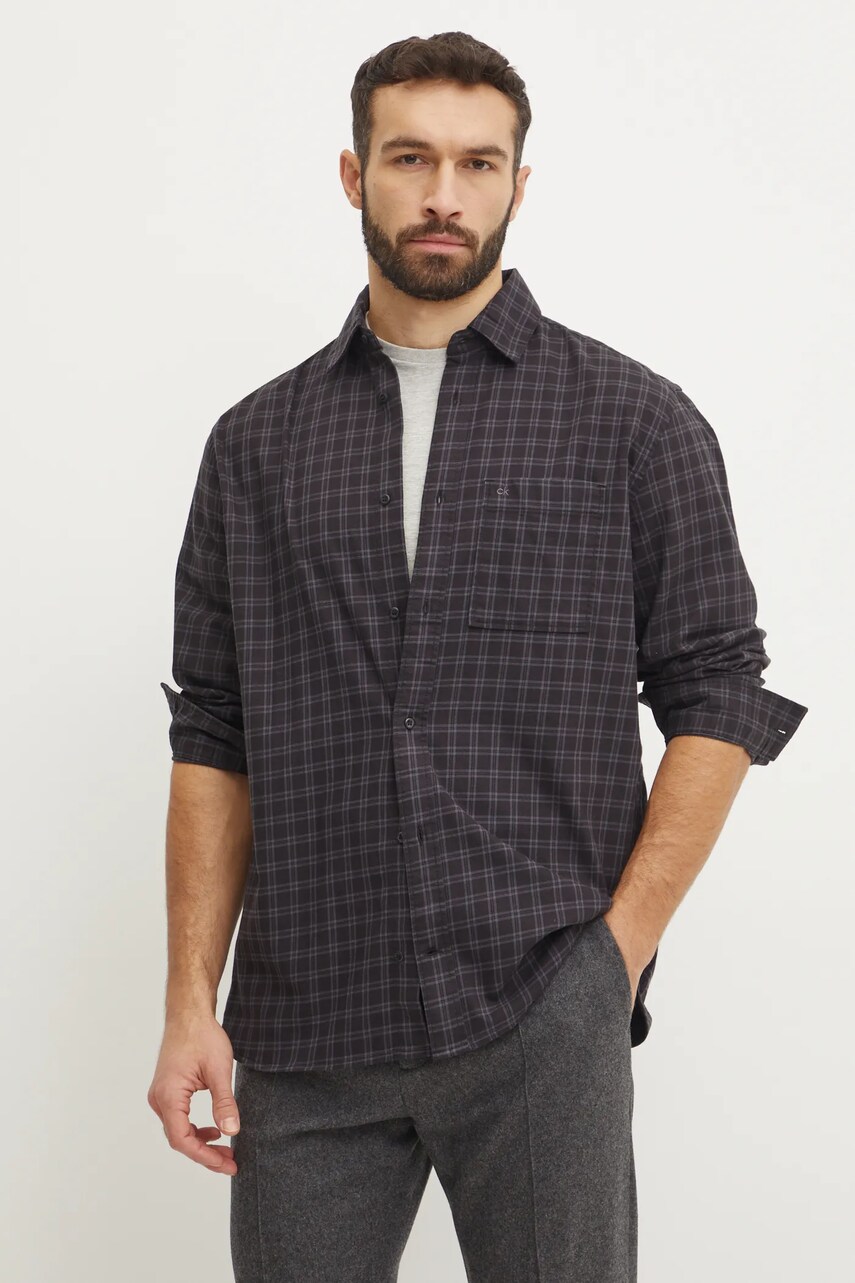 Levně Košile Calvin Klein pánská, černá barva, relaxed, s klasickým límcem, K10K113819