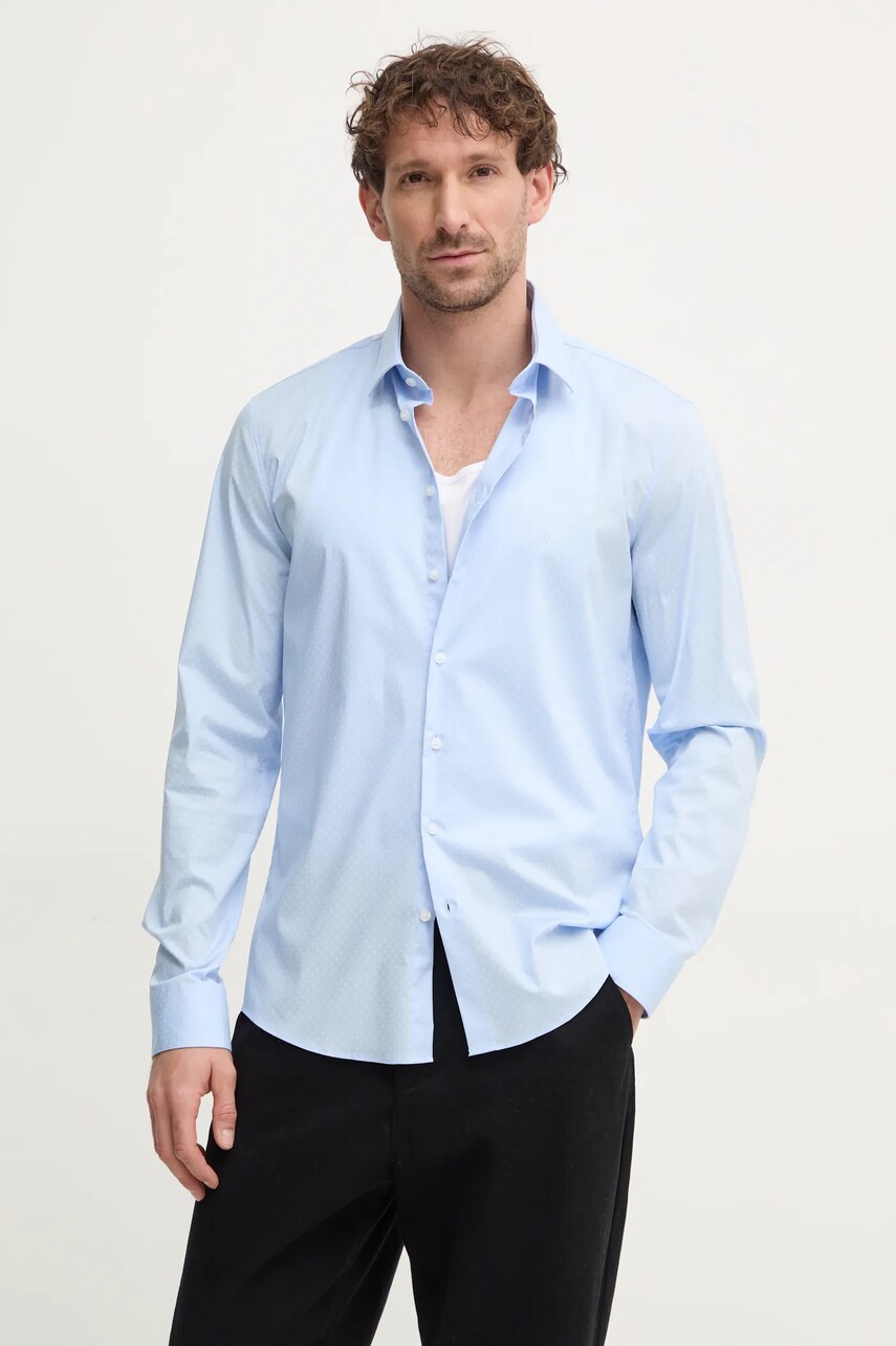 Levně Košile Calvin Klein pánská, modrá barva, slim, s klasickým límcem, K10K113846