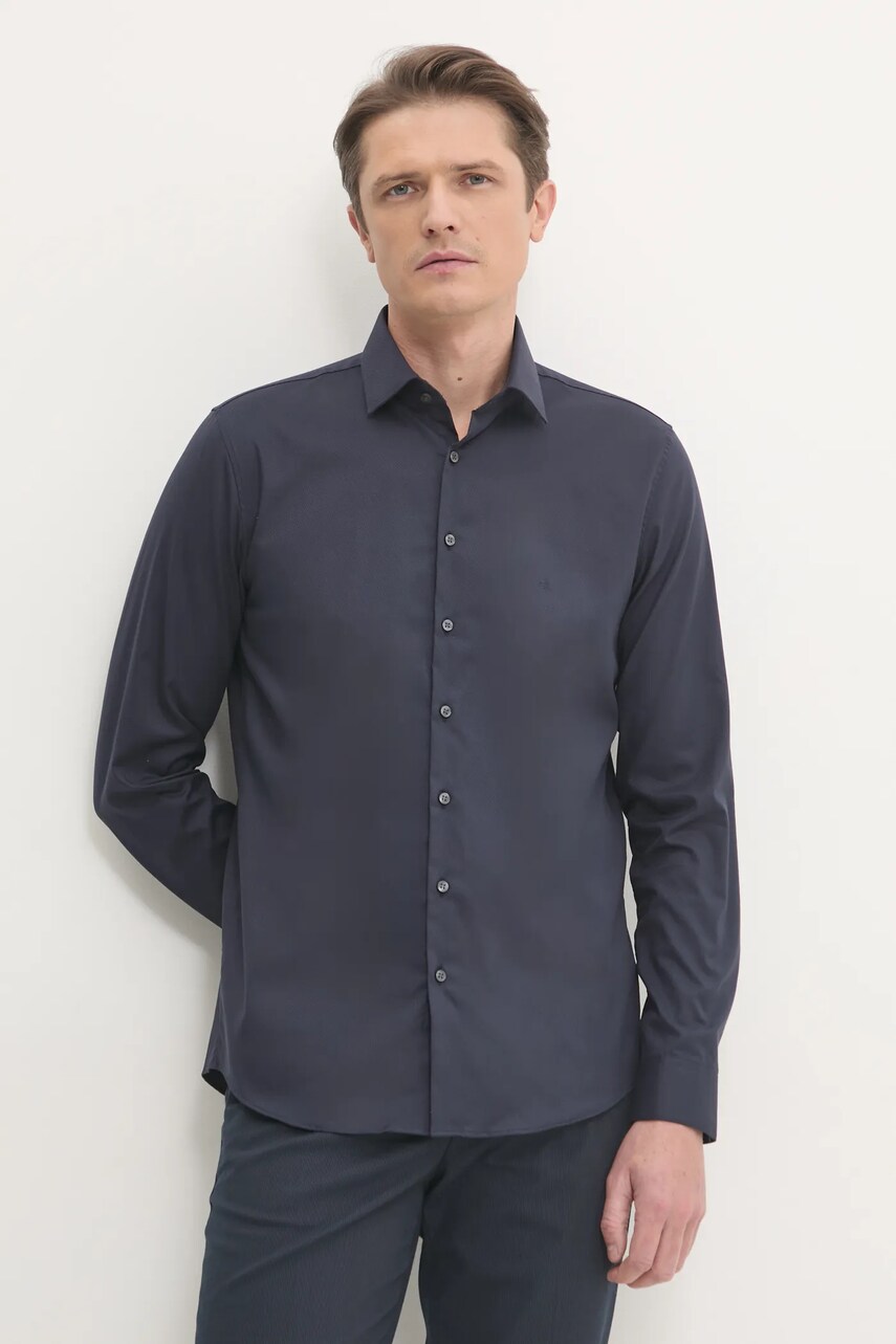 Levně Košile Calvin Klein pánská, tmavomodrá barva, slim, s klasickým límcem, K10K114326