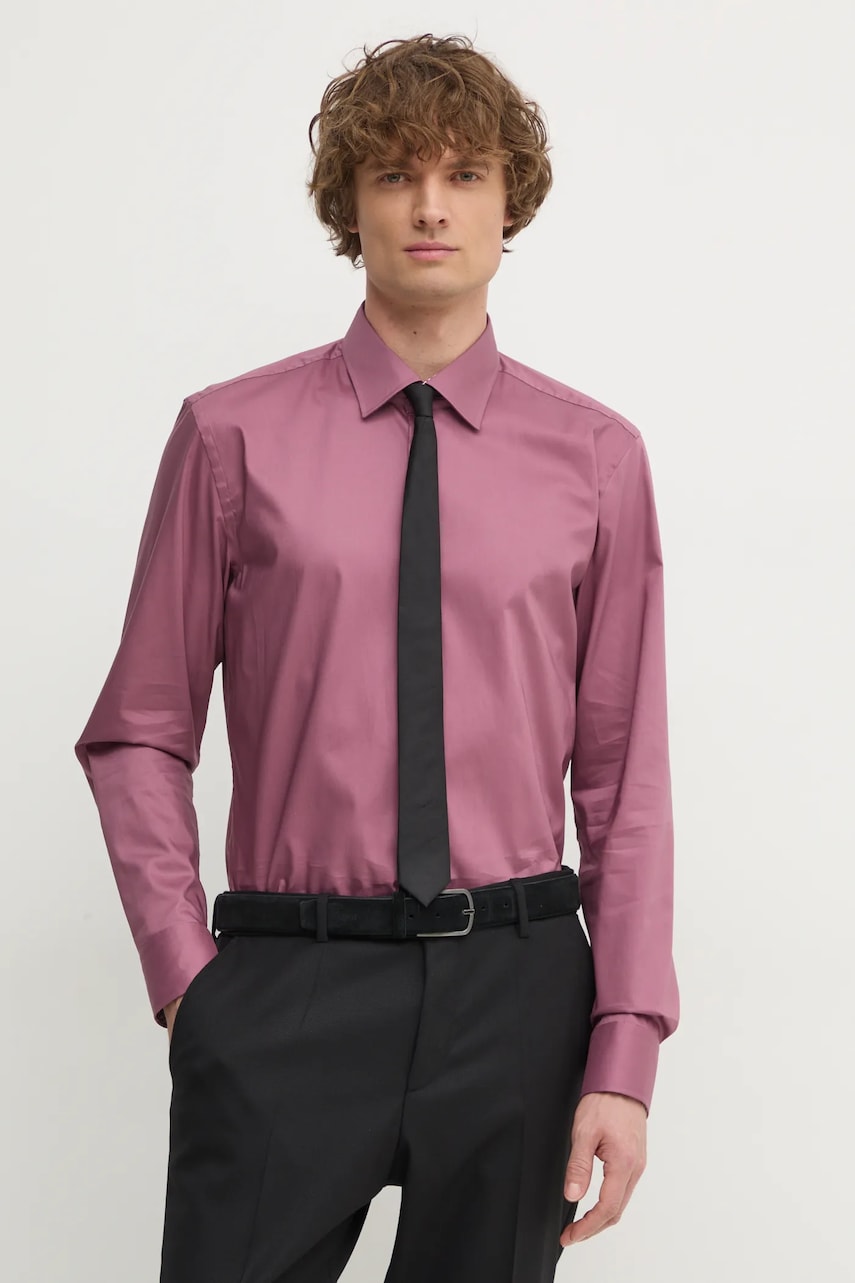 BOSS camasa din bumbac barbati, culoarea roz, cu guler clasic, slim, 50532875 BOSS camasa din bumbac barbati, culoarea roz, cu guler clasic, slim, 50532875