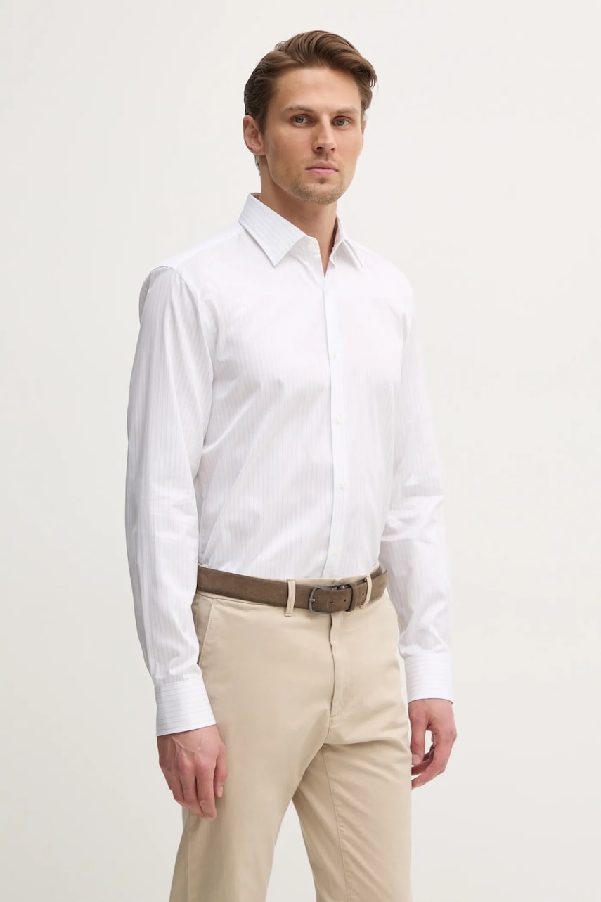 BOSS cămașă din bumbac bărbați, culoarea alb, cu guler clasic, regular, 50533040 BOSS cămașă din bumbac bărbați, culoarea alb, cu guler clasic, regular, 50533040