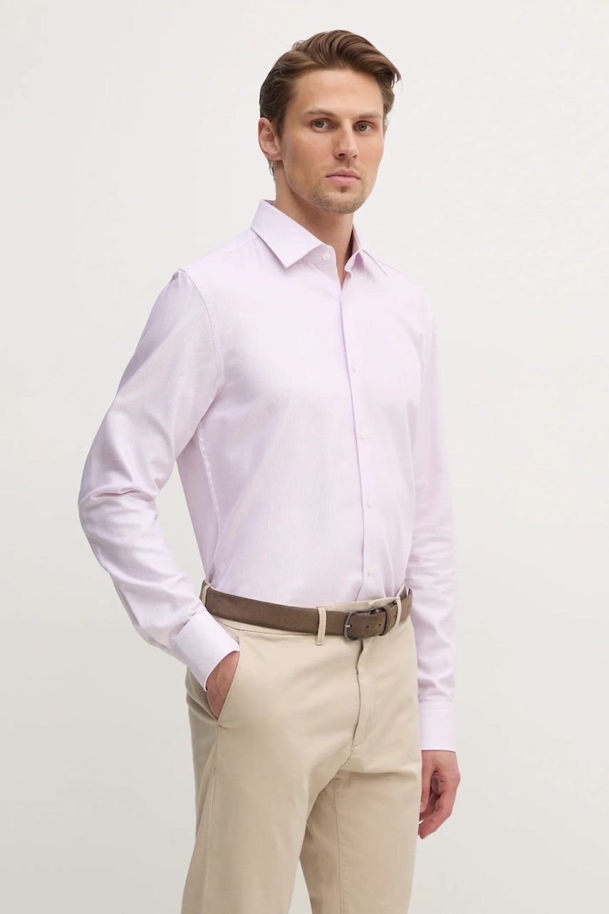 BOSS cămașă din bumbac bărbați, culoarea roz, cu guler clasic, regular, 50533040 BOSS cămașă din bumbac bărbați, culoarea roz, cu guler clasic, regular, 50533040