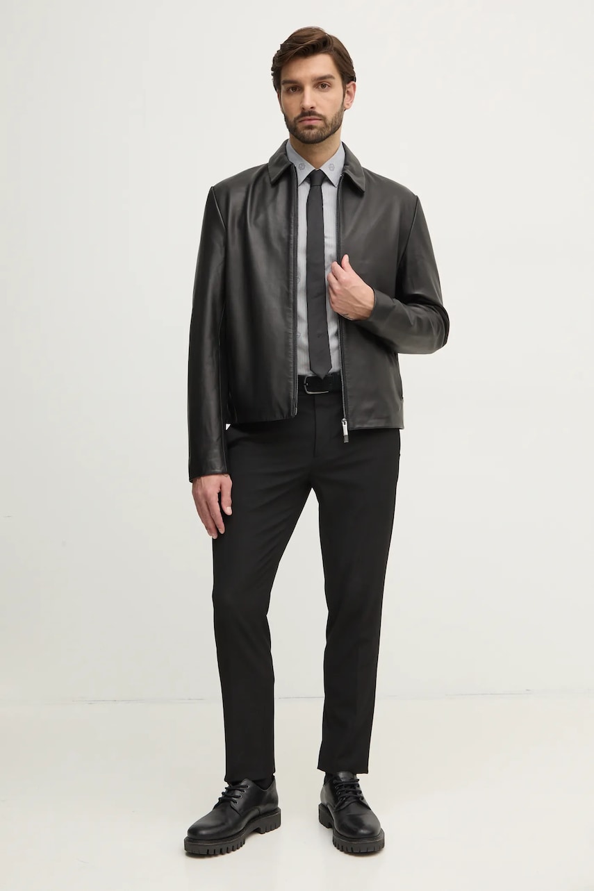 Хлопковая рубашка BOSS мужская цвет чёрный slim классический воротник 50533044 Хлопковая рубашка BOSS мужская цвет чёрный slim классический воротник 50533044