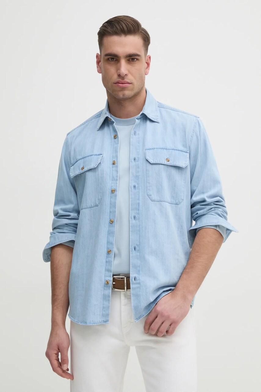 BOSS camasa jeans barbati, cu guler clasic, regular, 50527795