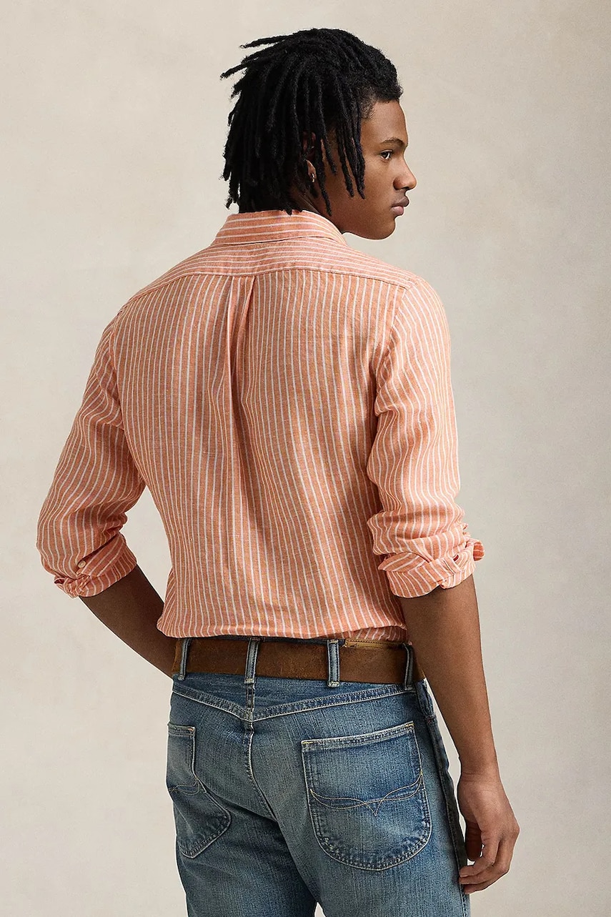 Льняная рубашка Polo Ralph Lauren цвет оранжевый regular классический воротник 710961264 Льняная рубашка Polo Ralph Lauren цвет оранжевый regular классический воротник 710961264
