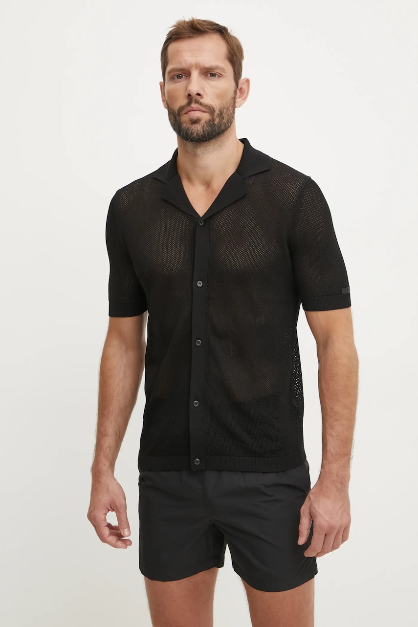 Levně Košile Calvin Klein pánská, černá barva, regular, KM0KM01087