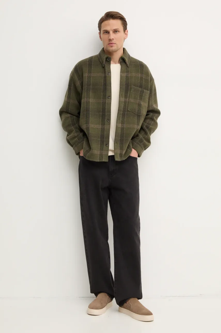 Рубашка с примесью шерсти Won Hundred цвет зелёный relaxed воротник button-down 3429-14271 Рубашка с примесью шерсти Won Hundred цвет зелёный relaxed воротник button-down 3429-14271