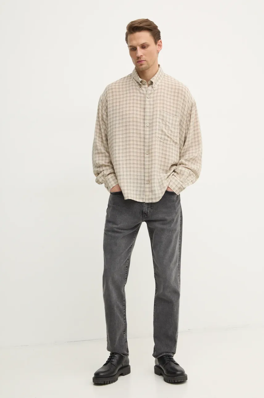 Рубашка Won Hundred мужская цвет бежевый relaxed воротник button-down 3462-14274 Рубашка Won Hundred мужская цвет бежевый relaxed воротник button-down 3462-14274