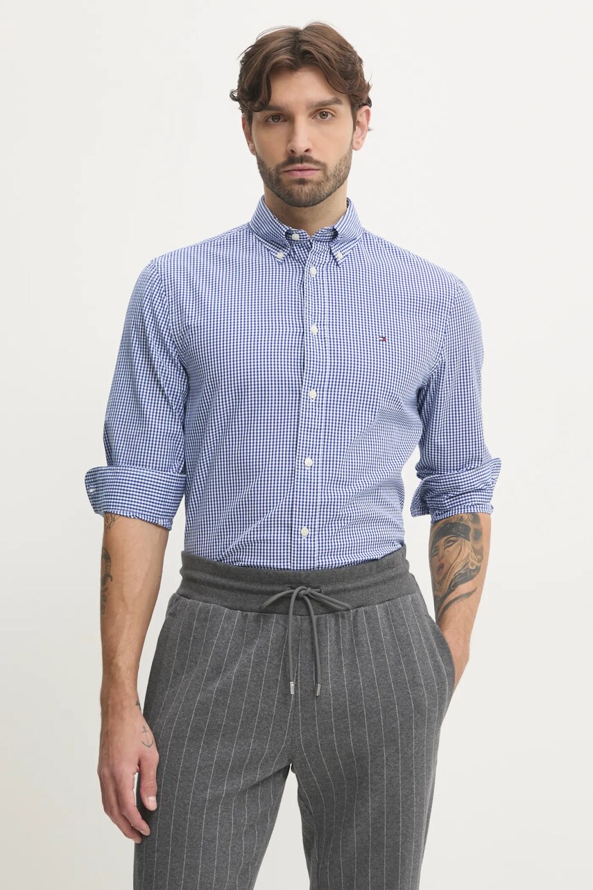 Levně Bavlněná košile Tommy Hilfiger tmavomodrá barva, regular, s límečkem button-down, MW0MW37548