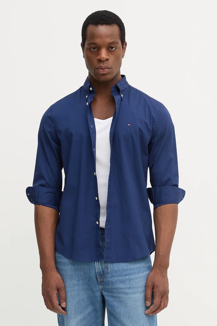 Tommy Hilfiger koszula bawełniana męska kolor granatowy regular z kołnierzykiem button-down MW0MW37550