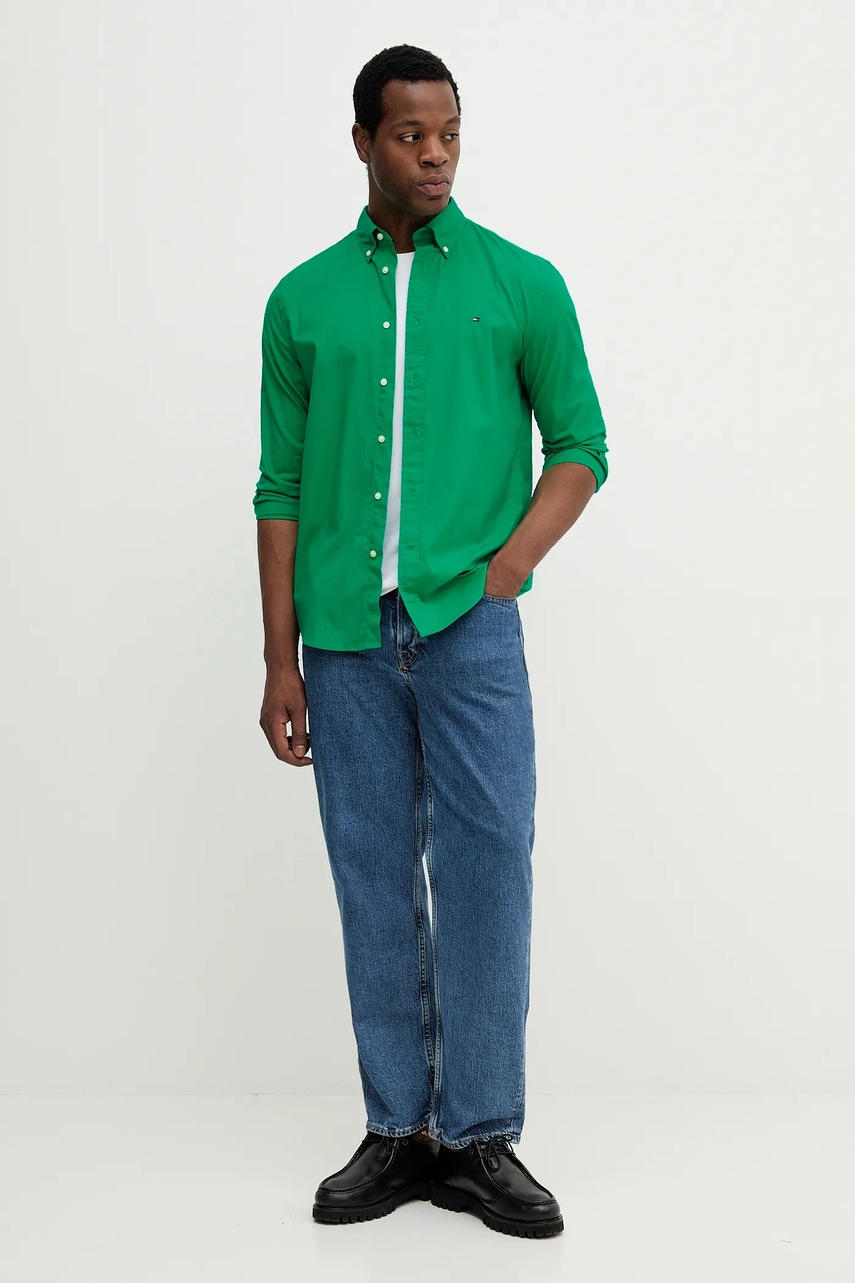 Хлопковая рубашка Tommy Hilfiger цвет розовый regular воротник button-down MW0MW37550 Хлопковая рубашка Tommy Hilfiger цвет розовый regular воротник button-down MW0MW37550