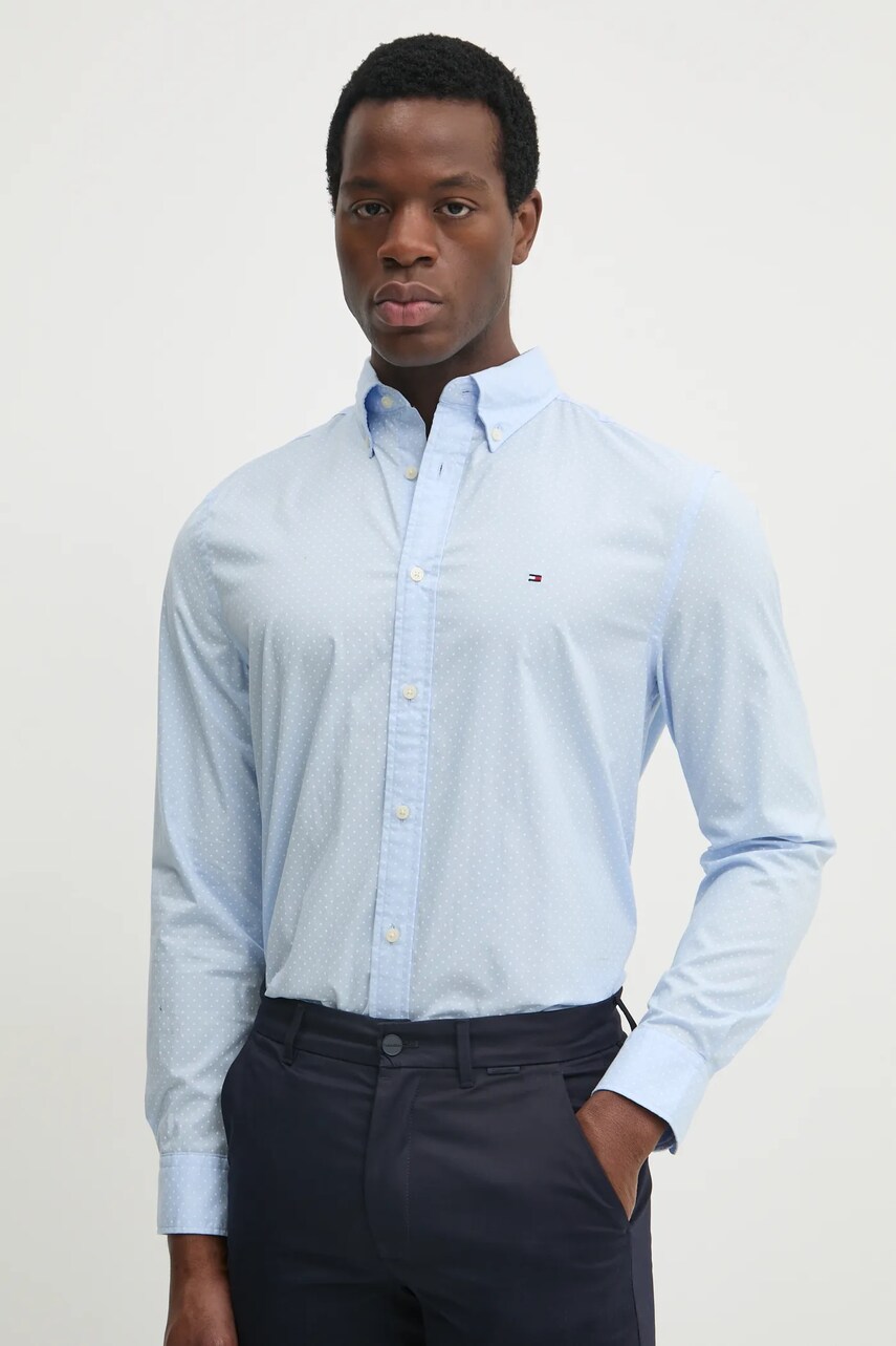 Levně Bavlněná košile Tommy Hilfiger modrá barva, regular, s límečkem button-down, MW0MW37554