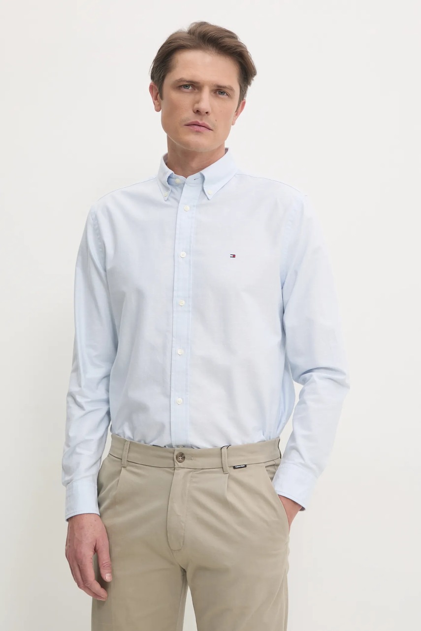 Βαμβακερό πουκάμισο Tommy Hilfiger ανδρικό, χρώμα: μπλε, MW0MW37571 φωτογραφία