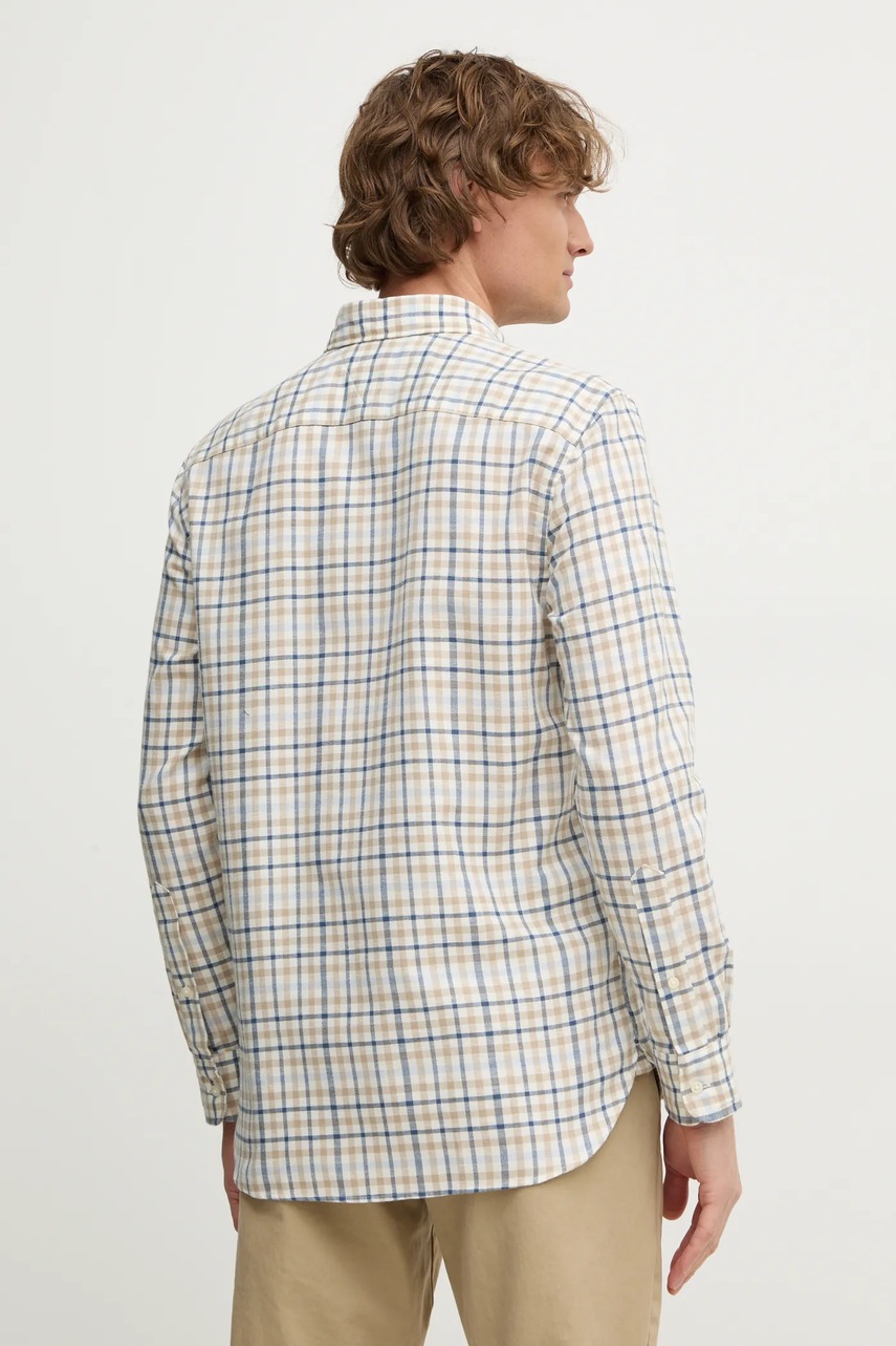 Сорочка з домішкою льону Tommy Hilfiger колір бежевий regular комір button-down MW0MW37573 