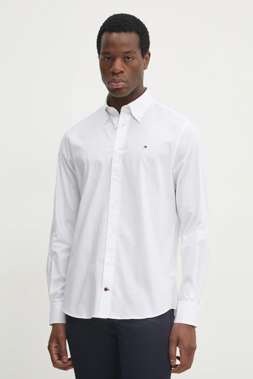 Levně Košile Tommy Hilfiger pánská, bílá barva, regular, s límečkem button-down, MW0MW37595