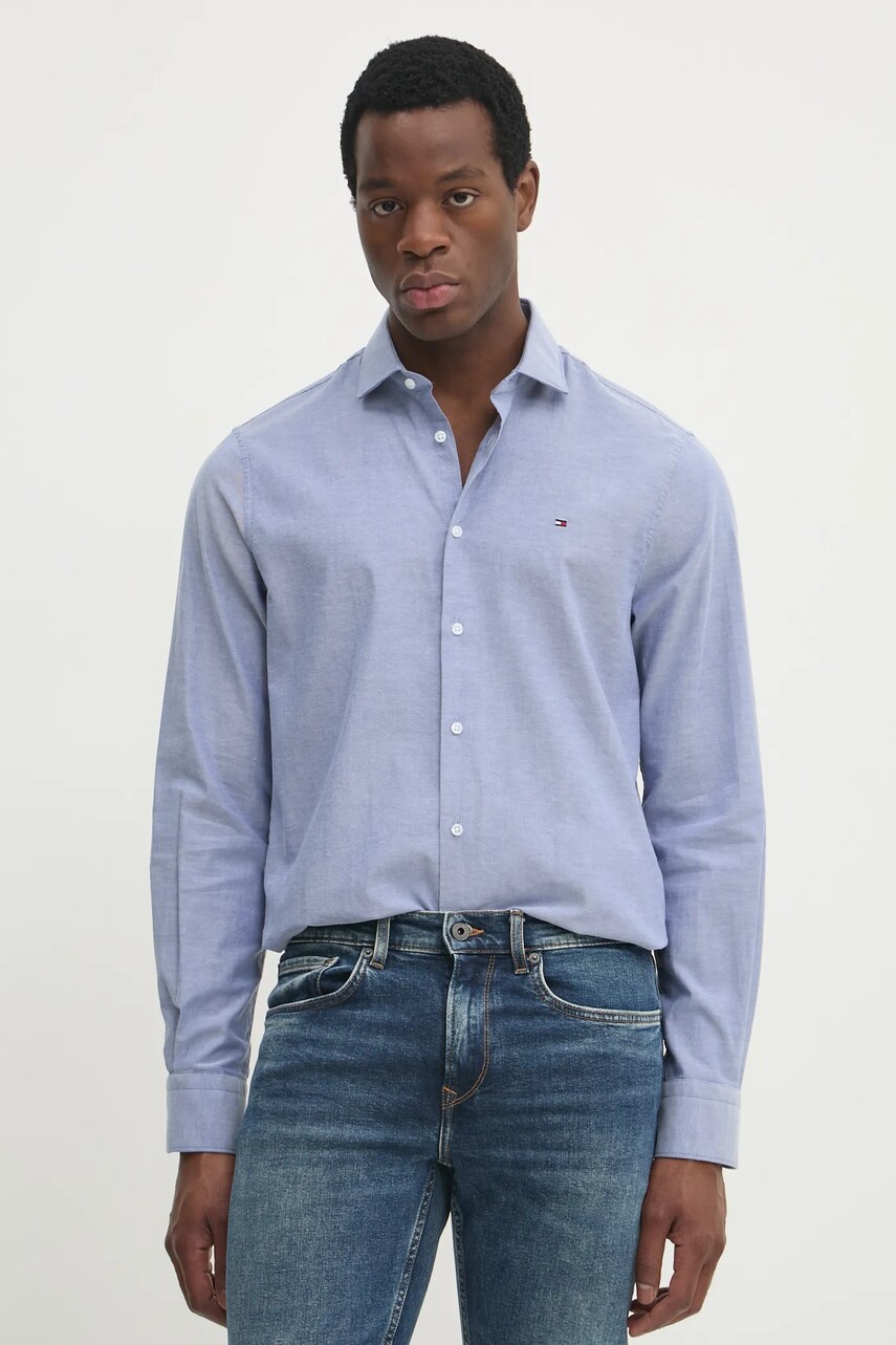 Levně Bavlněná košile Tommy Hilfiger modrá barva, slim, s italským límcem, MW0MW37597