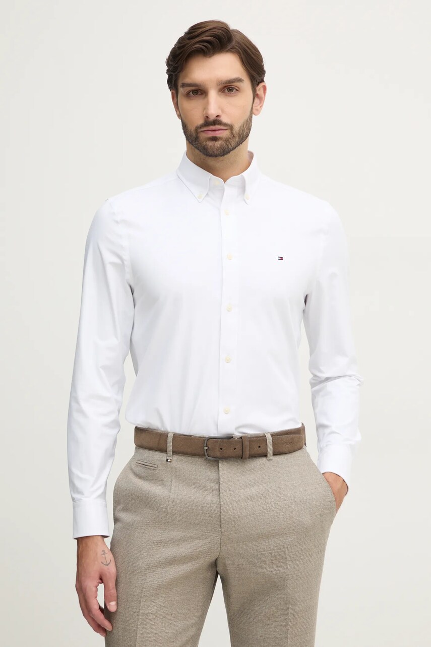 Levně Košile Tommy Hilfiger pánská, bílá barva, regular, s límečkem button-down, MW0MW39004