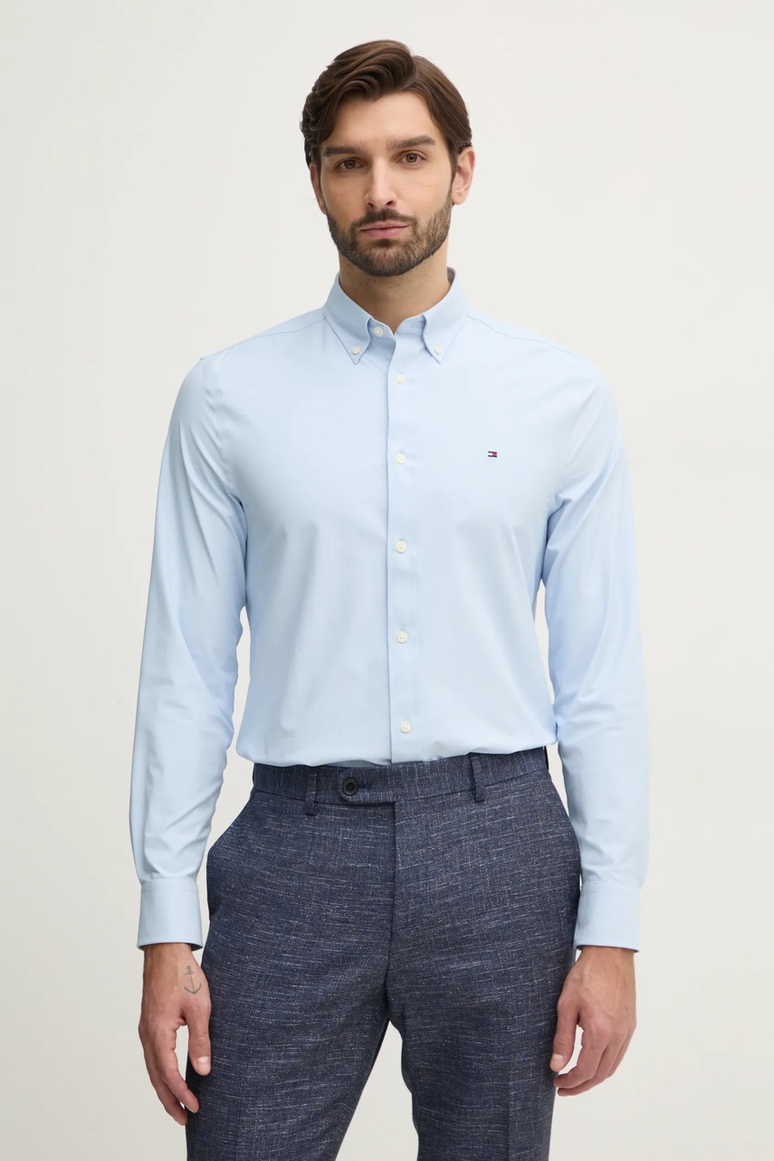 Levně Košile Tommy Hilfiger pánská, modrá barva, regular, s límečkem button-down, MW0MW39004