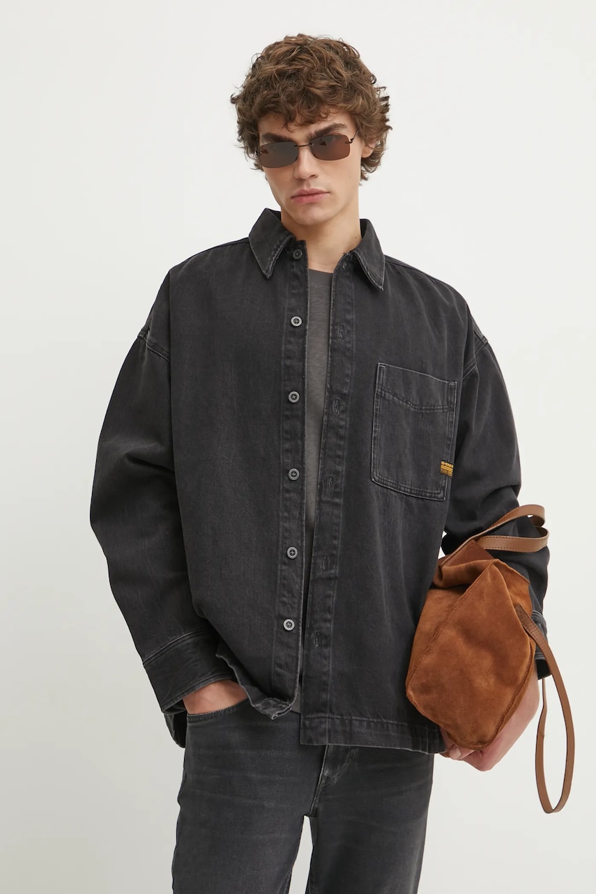 G-Star Raw camasa jeans barbati, culoarea negru, cu guler clasic, relaxed, D23007-D772 G-Star Raw camasa jeans barbati, culoarea negru, cu guler clasic, relaxed, D23007-D772