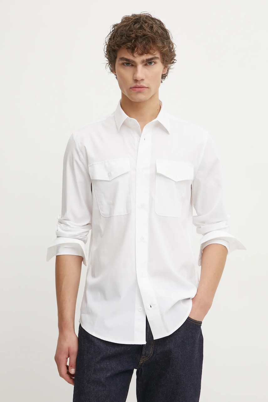 G-Star Raw cămașă bărbați, culoarea bej, cu guler clasic, slim, D24963-D701 G-Star Raw cămașă bărbați, culoarea bej, cu guler clasic, slim, D24963-D701