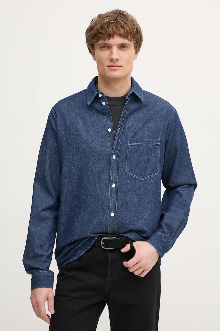 Samsoe Samsoe camasa jeans barbati, culoarea albastru marin, cu guler clasic, regular, M24400042 Samsoe Samsoe camasa jeans barbati, culoarea albastru marin, cu guler clasic, regular, M24400042