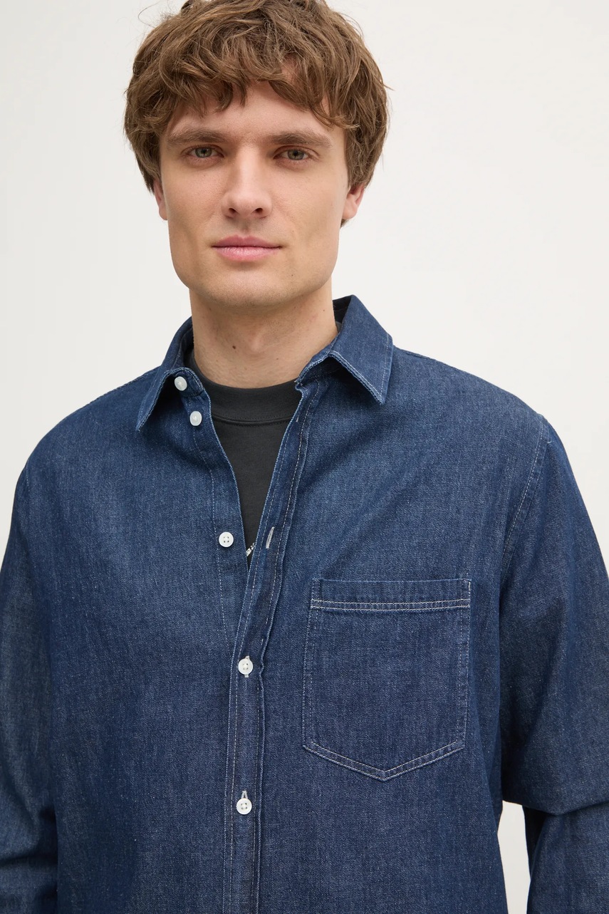 Τζιν πουκάμισο Samsoe Samsoe ανδρικό, χρώμα: ναυτικό μπλε, M24400042 φωτογραφία