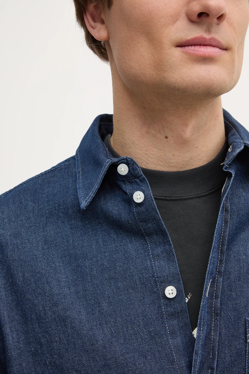 Τζιν πουκάμισο Samsoe Samsoe ανδρικό, χρώμα: ναυτικό μπλε, M24400042 φωτογραφία