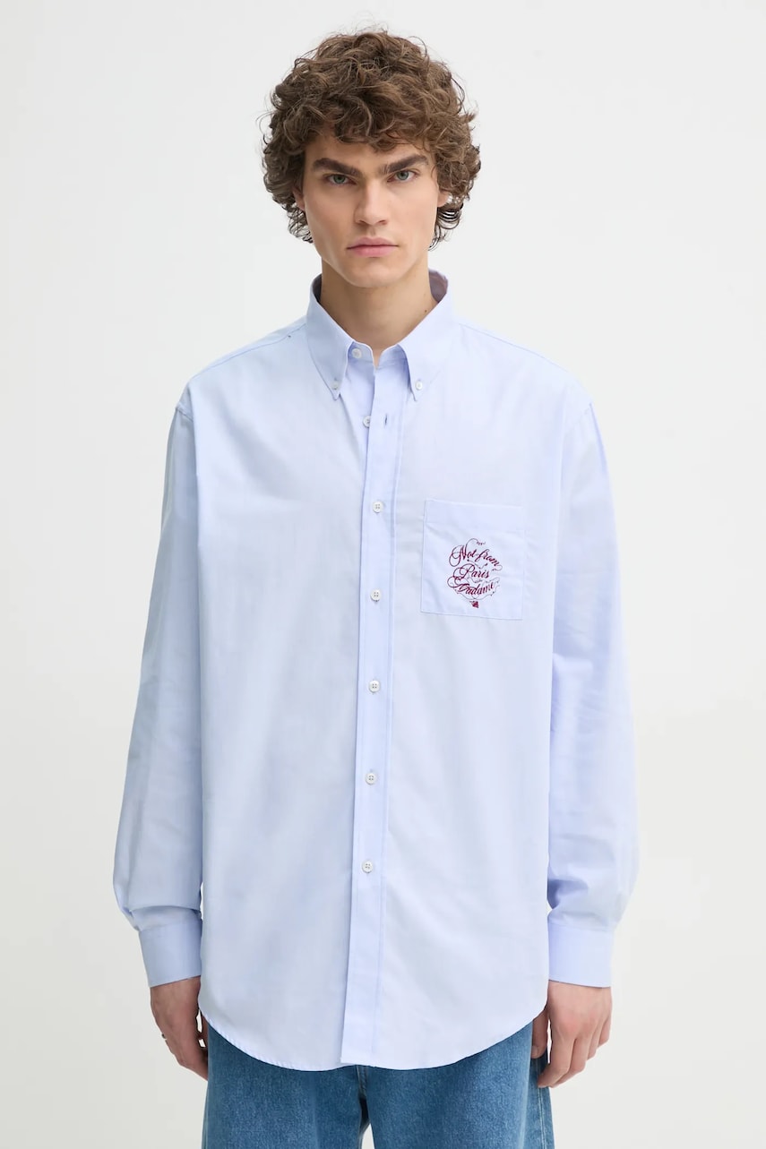 Drôle de Monsieur camasa din bumbac La Chemise Slogan Vignes barbati, cu guler button-down, regular, F-SH199-CO116-LBE