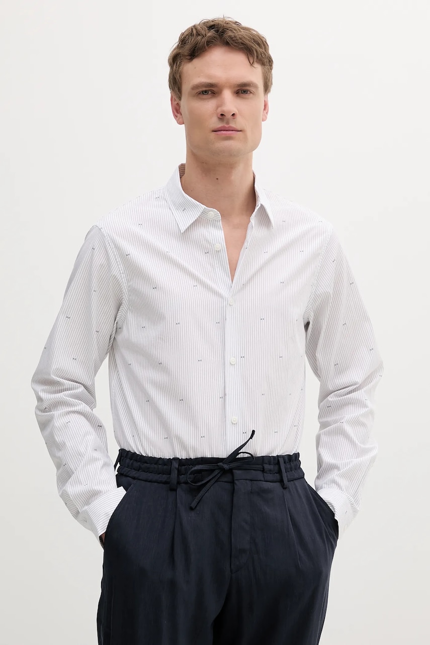 Levně Bavlněná košile Armani Exchange pánská, bílá barva, regular, s klasickým límcem, XM000719 AF13206