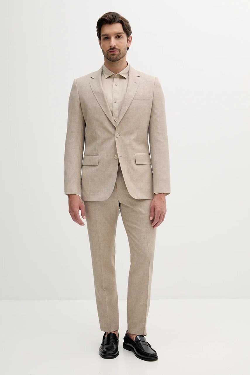 Льняная рубашка Armani Exchange цвет бежевый regular классический воротник XM001221 AF14619 Льняная рубашка Armani Exchange цвет бежевый regular классический воротник XM001221 AF14619