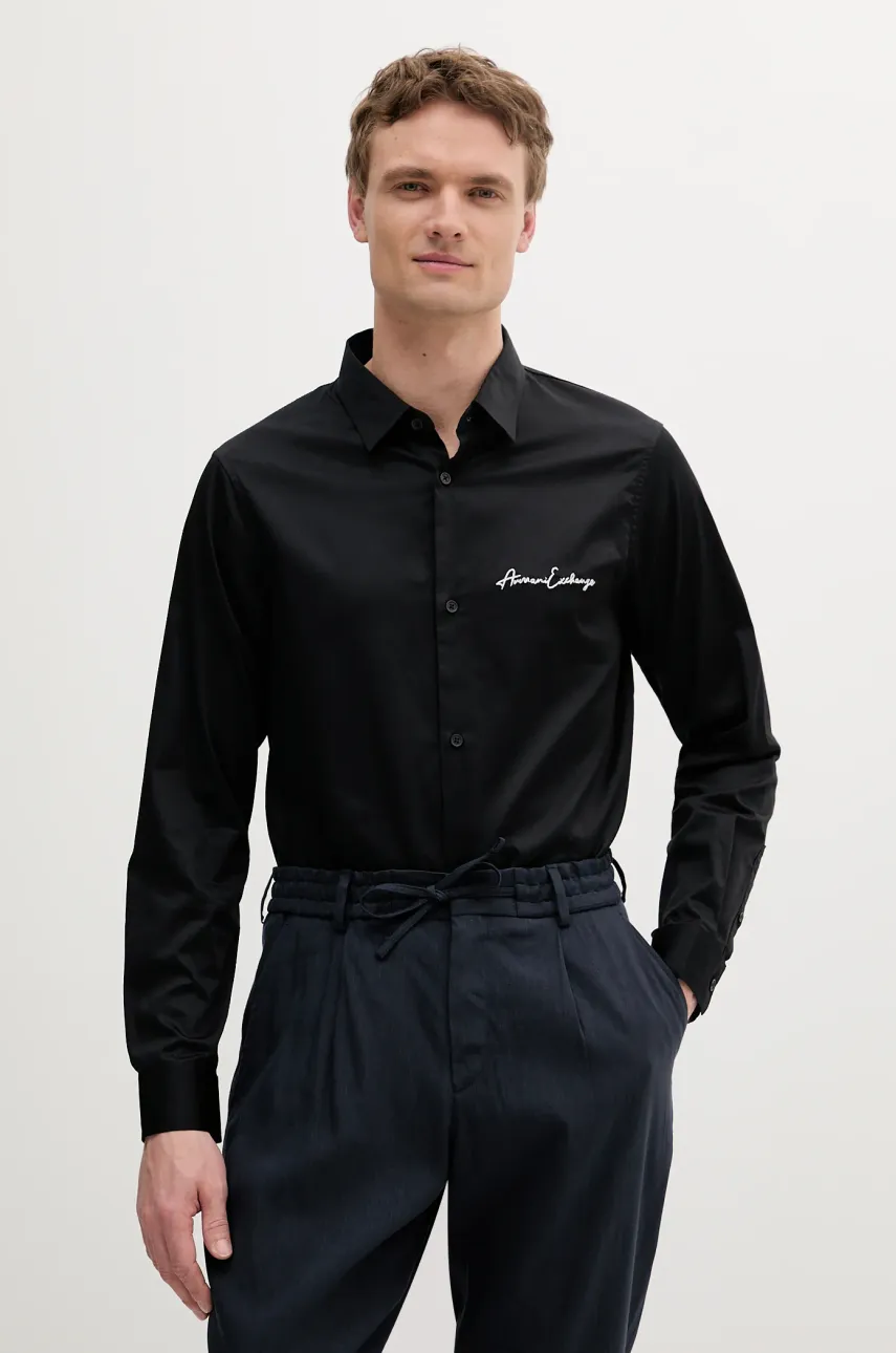 Armani Exchange cămașă culoarea negru, cu guler clasic, regular, XM001224 AF10192