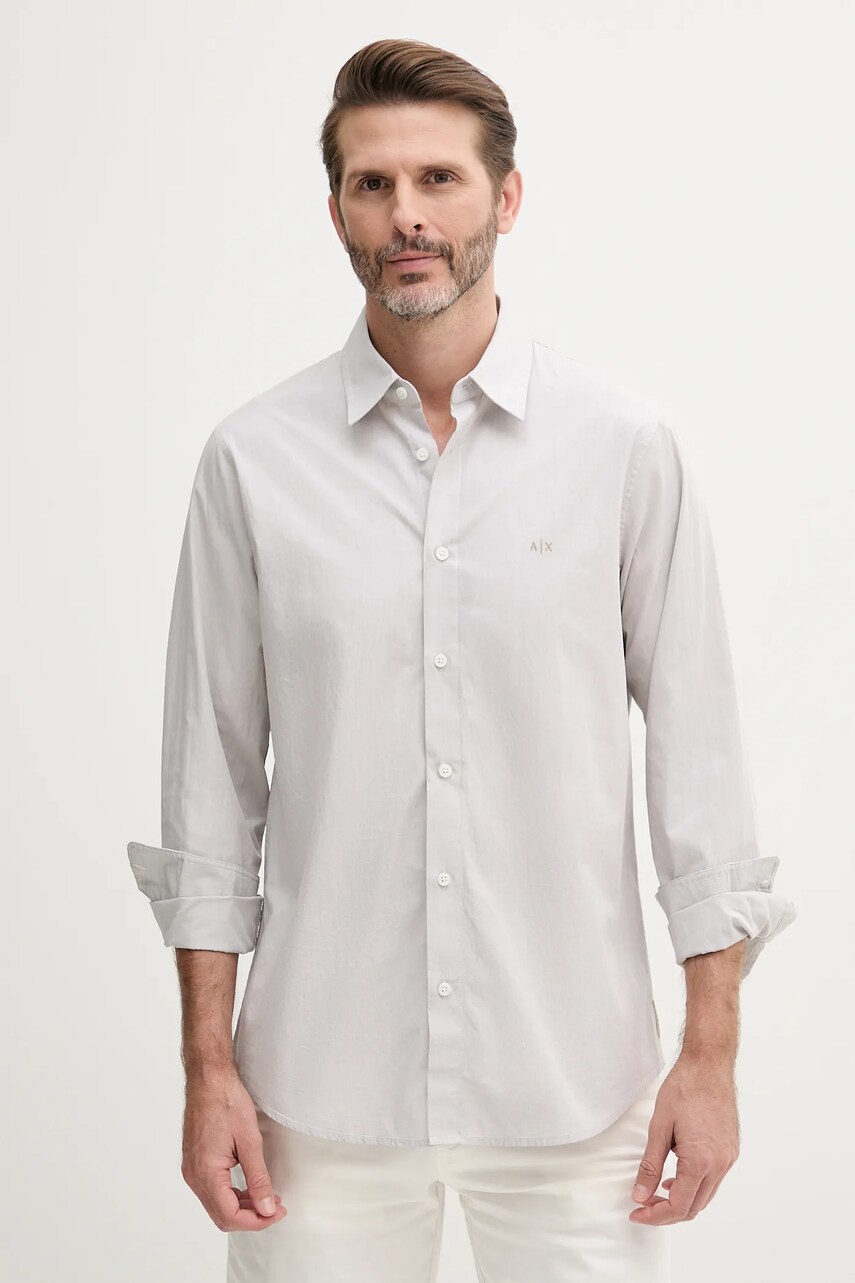 Armani Exchange camasa din bumbac culoarea gri, cu guler clasic, regular, XM000445 AF13007
