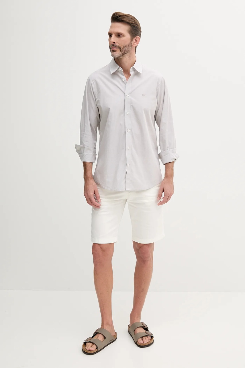 Хлопковая рубашка Armani Exchange цвет серый regular классический воротник XM000445 AF13007 Хлопковая рубашка Armani Exchange цвет серый regular классический воротник XM000445 AF13007