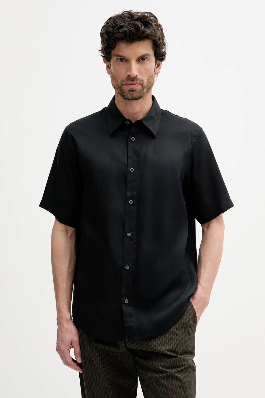 Levně Košile Armani Exchange pánská, černá barva, regular, s klasickým límcem, XM000451 AF13172