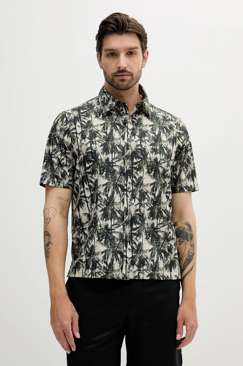 Armani Exchange cămașă din bumbac culoarea verde, cu guler clasic, regular, XM001240 AF14869