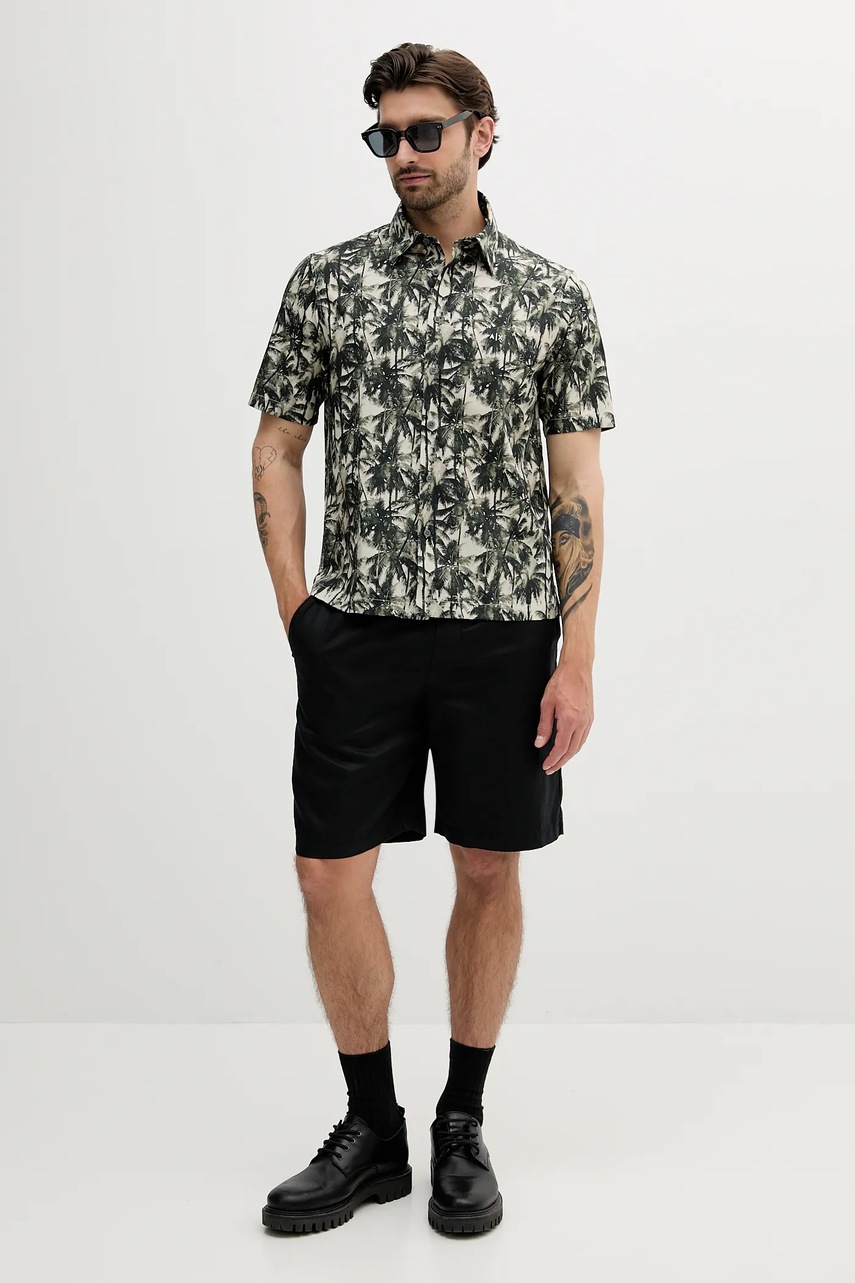 Хлопковая рубашка Armani Exchange цвет зелёный regular классический воротник XM001240 AF14869