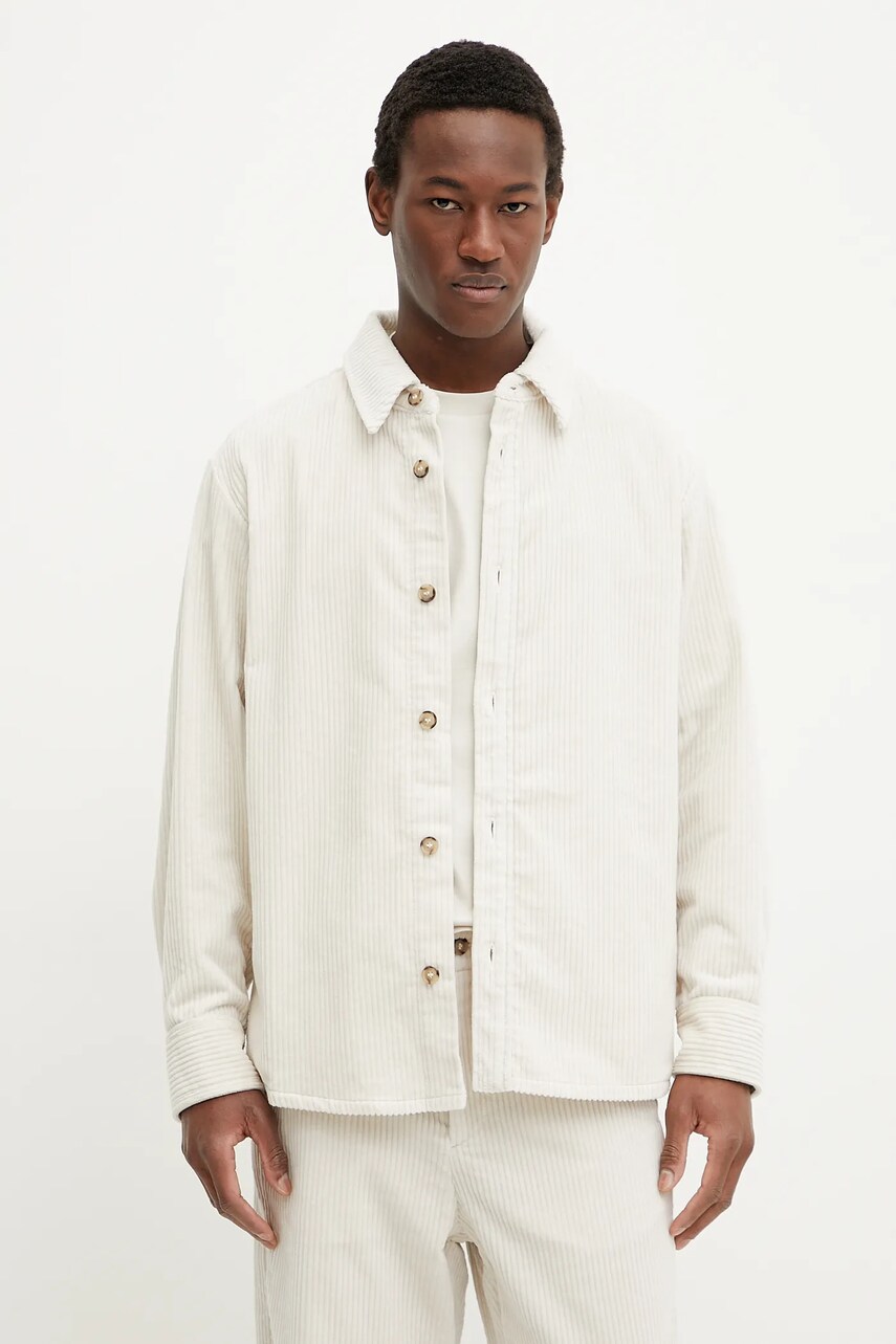 A.P.C. camasa din velur surchemise boris barbati, culoarea bej, cu guler clasic, relaxed, COHDW.H02811