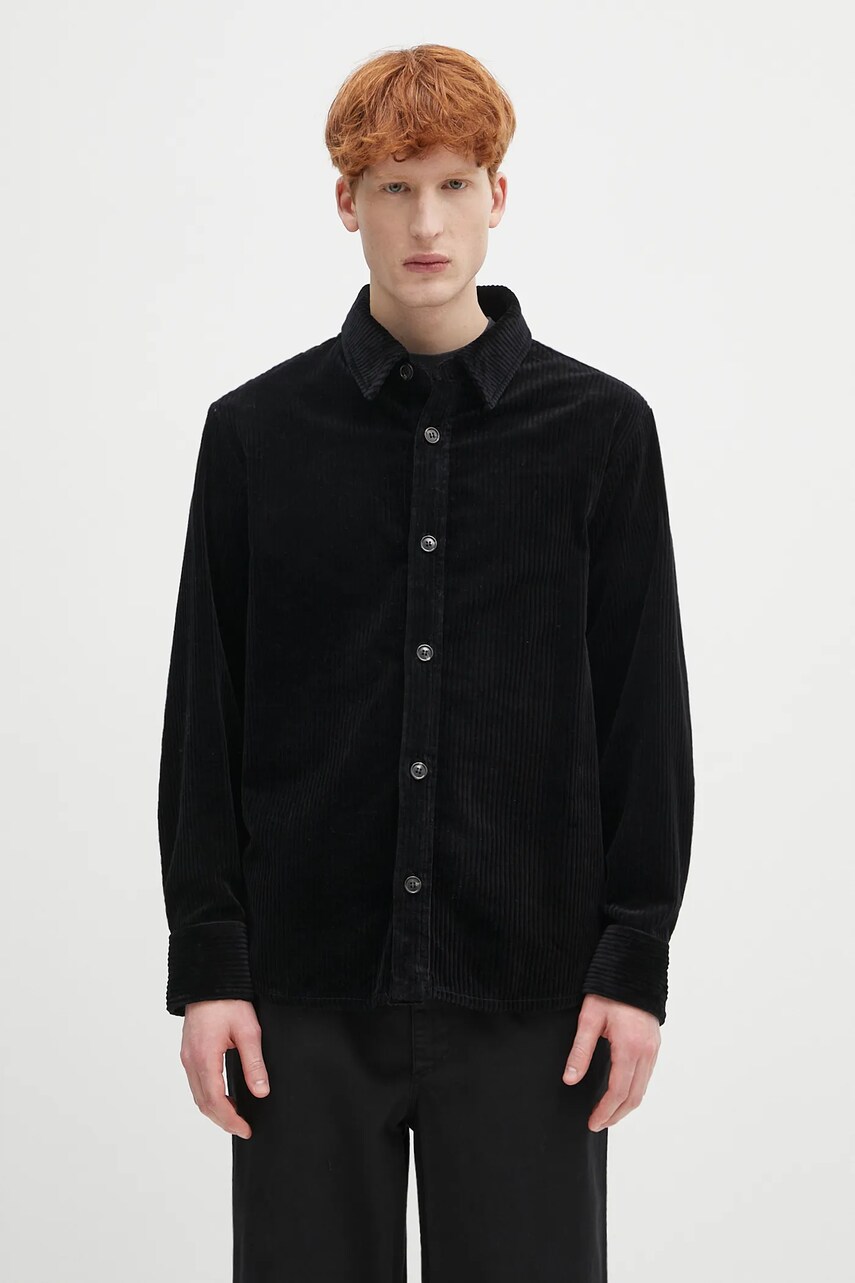 A.P.C. cămașă din velur surchemise boris bărbați, culoarea negru, cu guler clasic, relaxed, COHDW.H02811