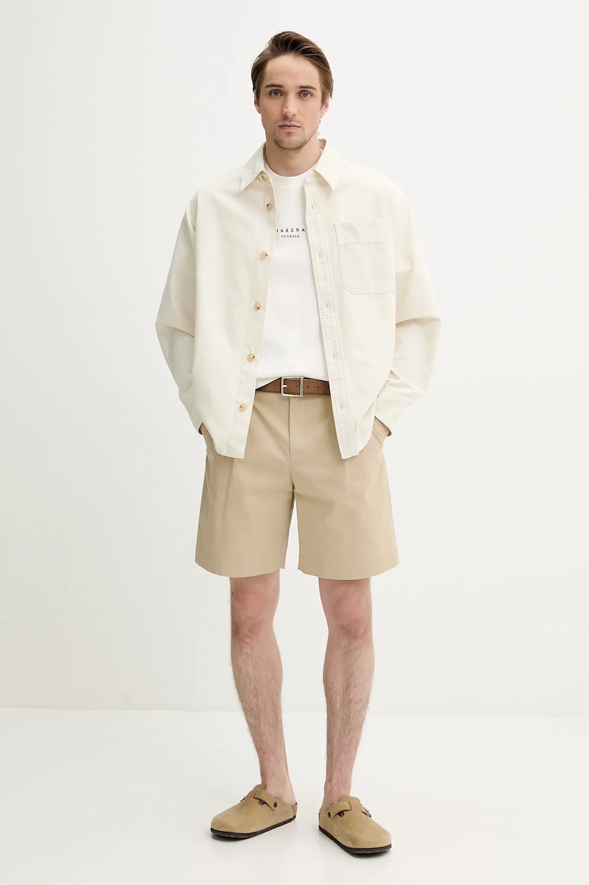 Хлопковая рубашка A.P.C. surchemise basile brodee poitrine мужской цвет бежевый relaxed COGBJ.H02918 Хлопковая рубашка A.P.C. surchemise basile brodee poitrine мужской цвет бежевый relaxed COGBJ.H02918
