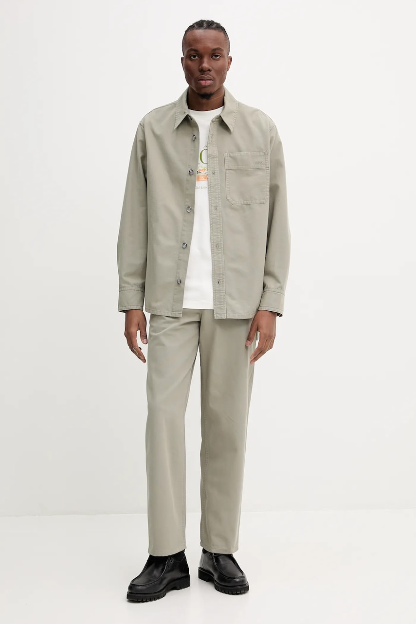Хлопковая рубашка A.P.C. surchemise basile brodee poitrine мужской цвет зелёный relaxed COGBJ.H02918 Хлопковая рубашка A.P.C. surchemise basile brodee poitrine мужской цвет зелёный relaxed COGBJ.H02918