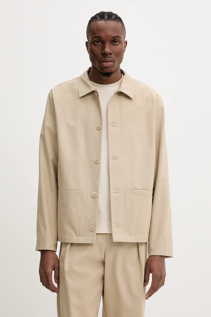A.P.C. cămașă veste rodney culoarea bej, cu guler clasic, relaxed, COHFU.H32009 A.P.C. cămașă veste rodney culoarea bej, cu guler clasic, relaxed, COHFU.H32009