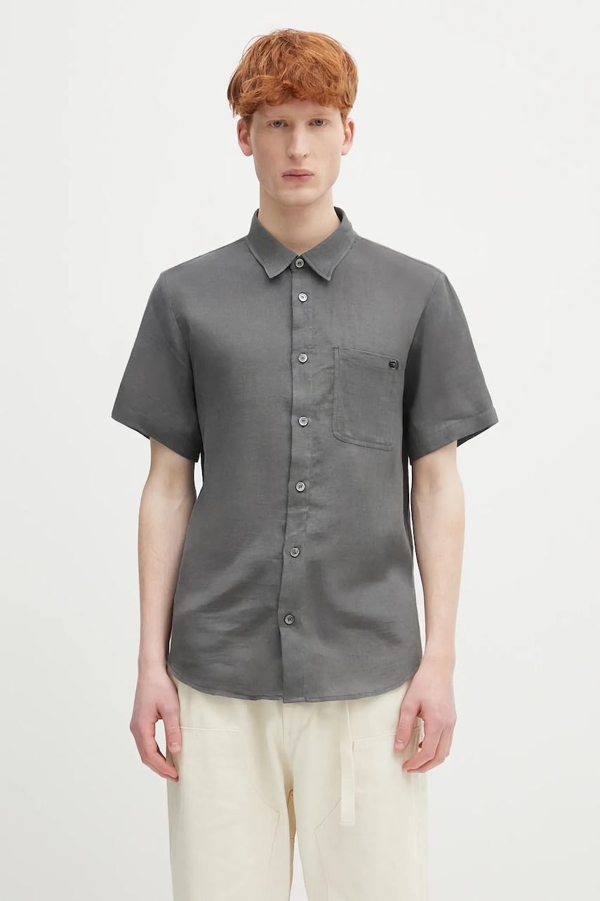 A.P.C. cămașă de in chemisette bellini logo bărbați, culoarea gri, cu guler clasic, relaxed, LIAEK.H12551